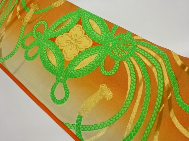 薬玉に花菱模様織出し袋帯